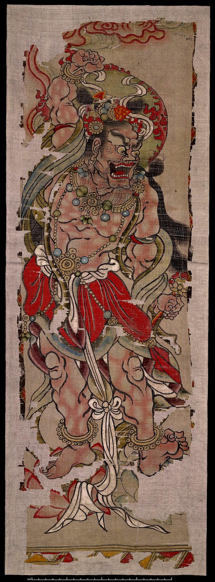 敦煌壁画金刚力士像幡彩绘绢本70011122x302796