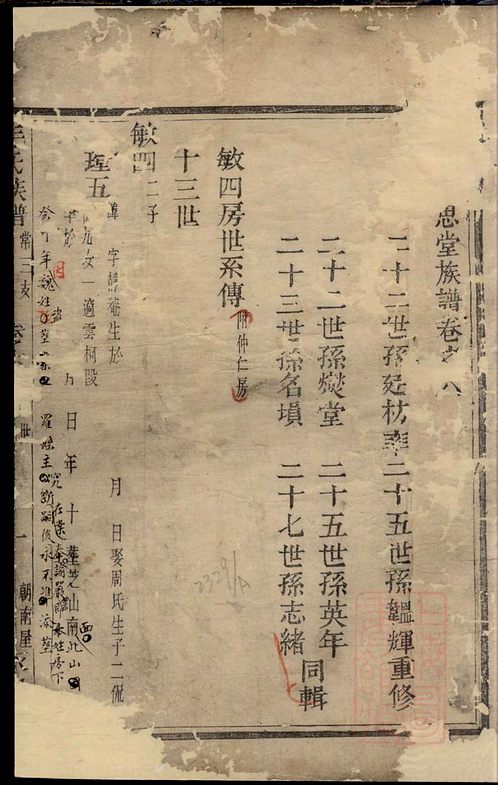 《王氏培庭公四修支譜》 七卷[祁陽]重慶徐氏家譜字輩大全,賴氏最早